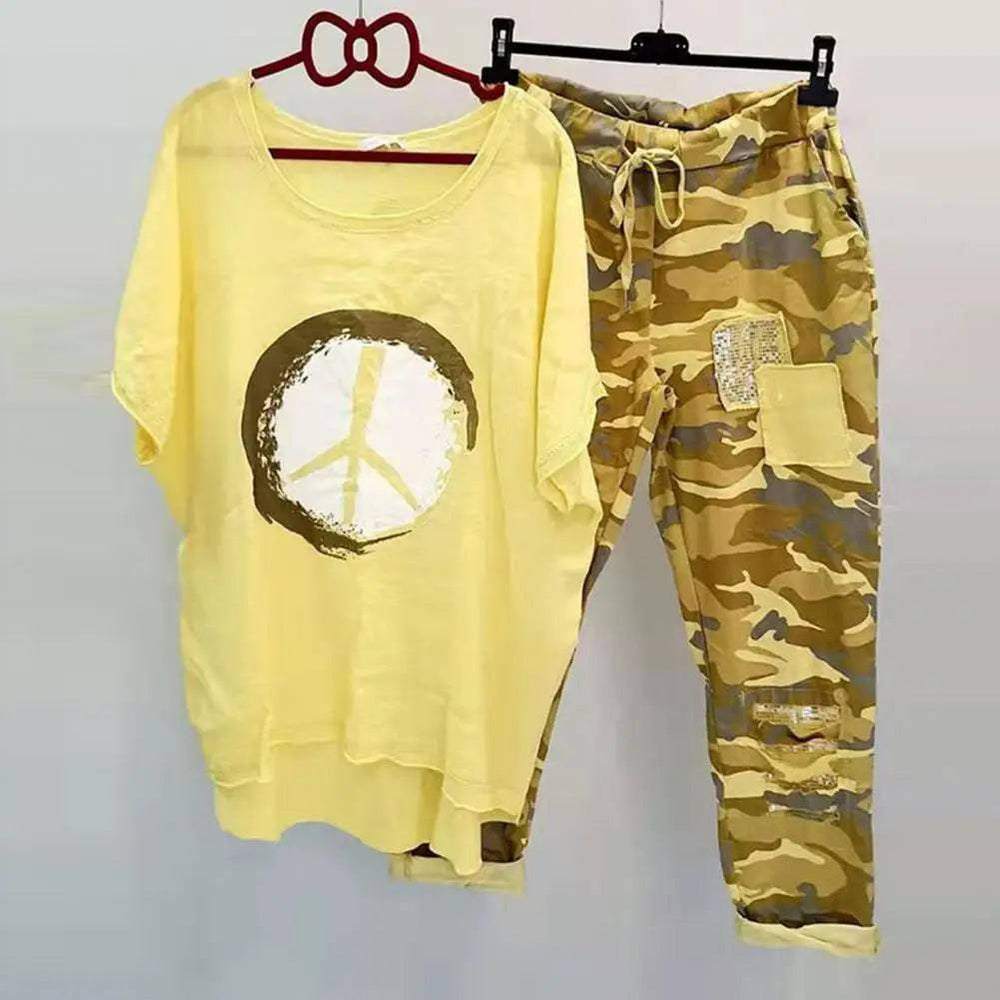 
                  
                    1 Set T-shirt Pants Set Women Tracksuit O Neck Irregular Hem Blouse Camouflage Print Drawstring Pants Outfit Sets survêtements - MOUNT
                  
                