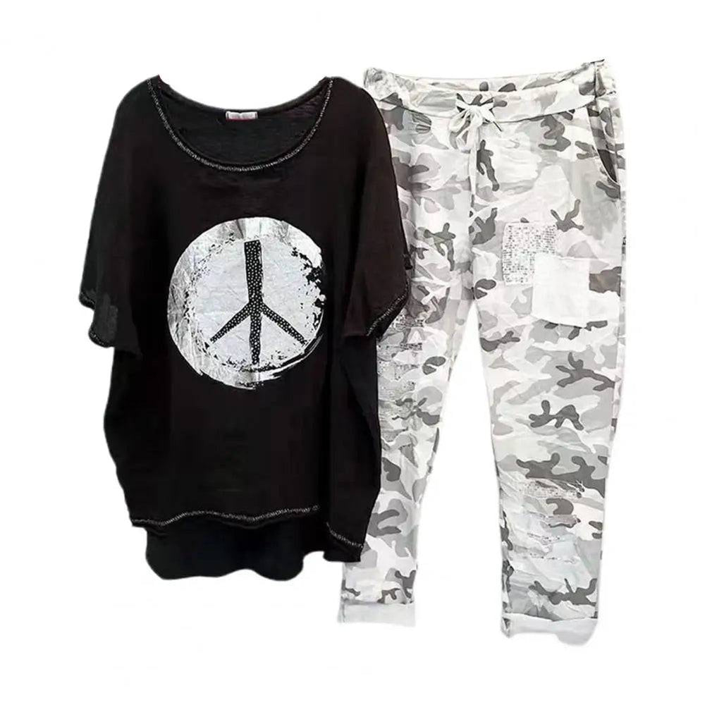 
                  
                    1 Set T-shirt Pants Set Women Tracksuit O Neck Irregular Hem Blouse Camouflage Print Drawstring Pants Outfit Sets survêtements - MOUNT
                  
                