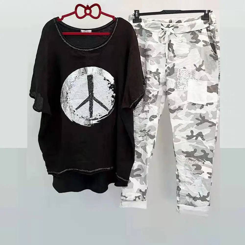 
                  
                    1 Set T-shirt Pants Set Women Tracksuit O Neck Irregular Hem Blouse Camouflage Print Drawstring Pants Outfit Sets survêtements - MOUNT
                  
                