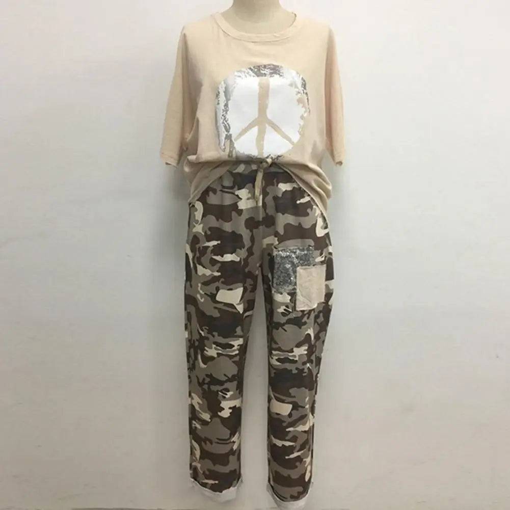 
                  
                    1 Set T-shirt Pants Set Women Tracksuit O Neck Irregular Hem Blouse Camouflage Print Drawstring Pants Outfit Sets survêtements - MOUNT
                  
                