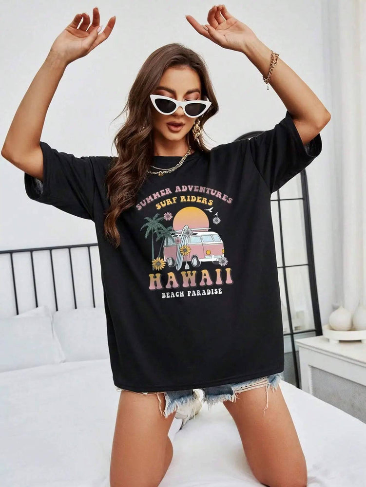 
                  
                    100% Cotton Women T-Shirts Hawaii Summer Adventures Print Tees Casual Soft Short Sleeve Tops Loose Comfortable Street Clothes - MOUNT
                  
                