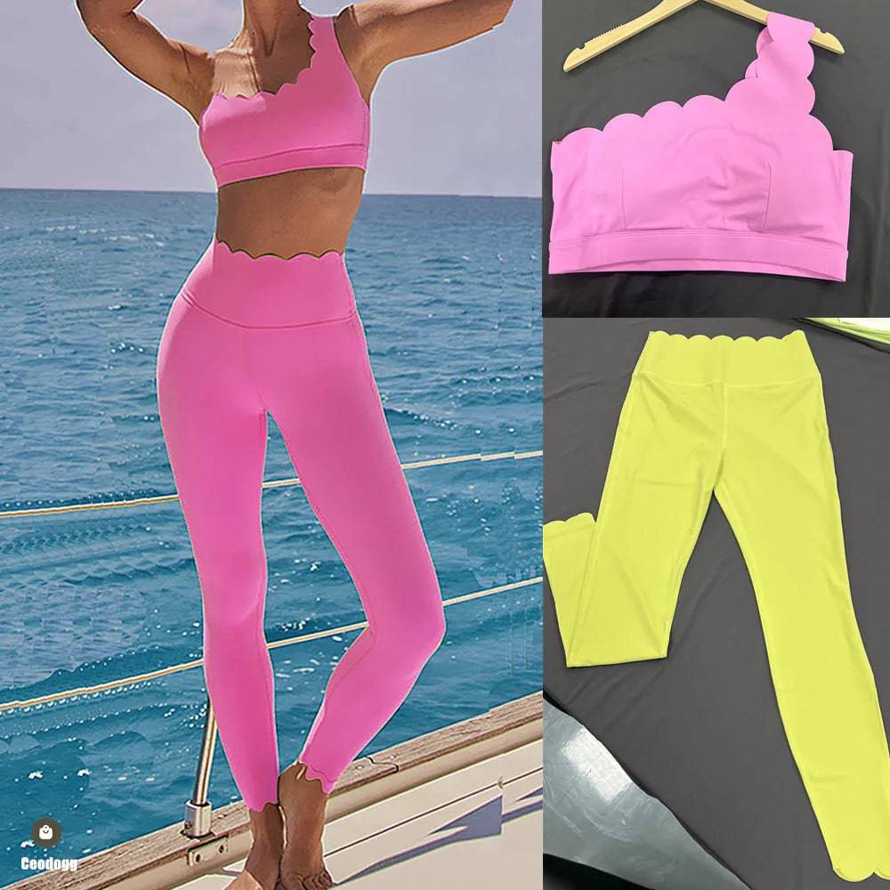 1/2Pcs Laser One Shoulder Sport Bra Yoga Set Gym Sports Women Legging Fitness Workout Pant Gym Active Wear Suits - MOUNT