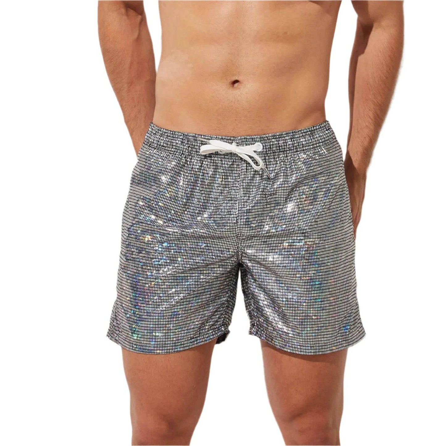 150g Mens Summer Beach Shorts Plus Size Glittering Swimming Boxer Underpants 100% Polyester Solid Plaid String Board Short - MOUNT