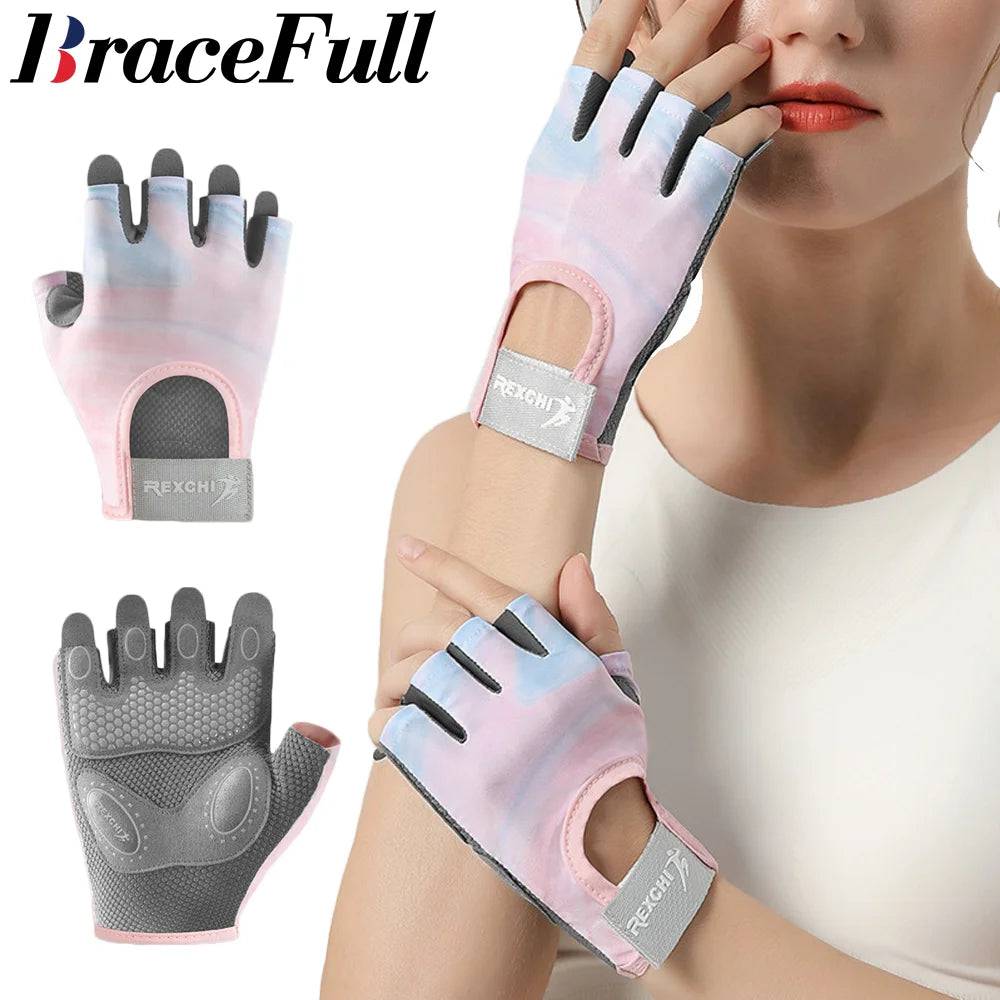 1Pair Workout Gloves Men Women Gym Lifting Fitness Climbing Exercises Work Out Wrist Belt Shock Absorb Foam Pad Palm Crossfit - MOUNT