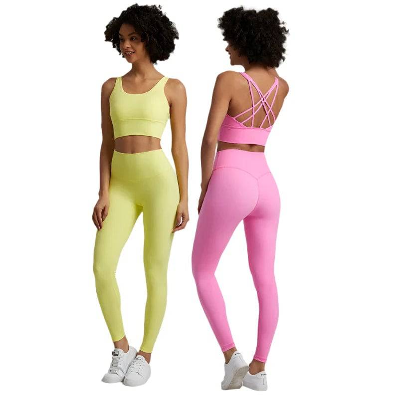 2 Piece Buttery Soft Yoga Set Women Sportswear Workout Outfit Gym Clothing Strappy Sports Bra High Waist Leggings Sports Suits - MOUNT