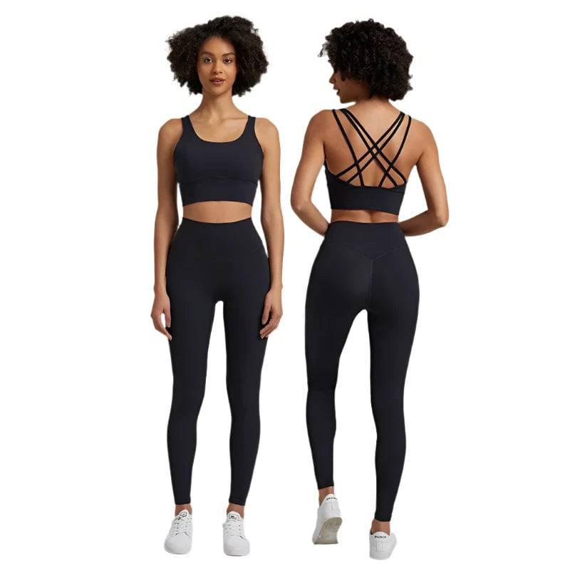 2 Piece Buttery Soft Yoga Set Women Sportswear Workout Outfit Gym Clothing Strappy Sports Bra High Waist Leggings Sports Suits - MOUNT