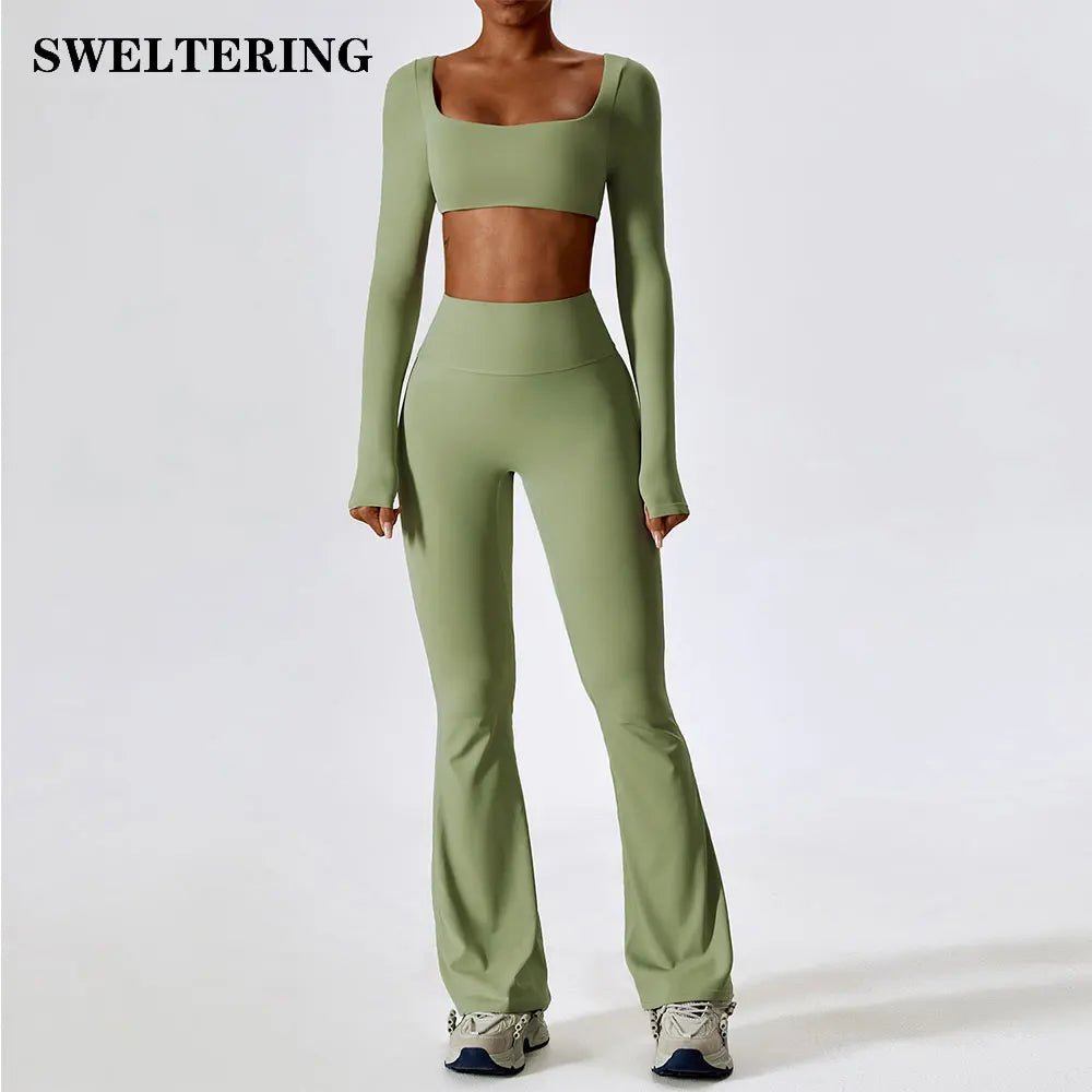 2 Pieces Women Tracksuit Yoga Set Workout Sportswear Gym Clothing Fitness Long Sleeve Crop Top High Waist Leggings Sports Suits - MOUNT