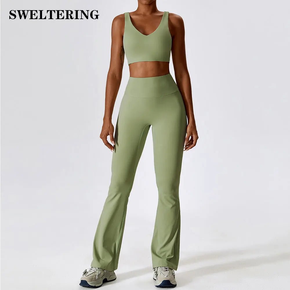 2 Pieces Women Tracksuit Yoga Set Workout Sportswear Gym Clothing Fitness Long Sleeve Crop Top High Waist Leggings Sports Suits - MOUNT