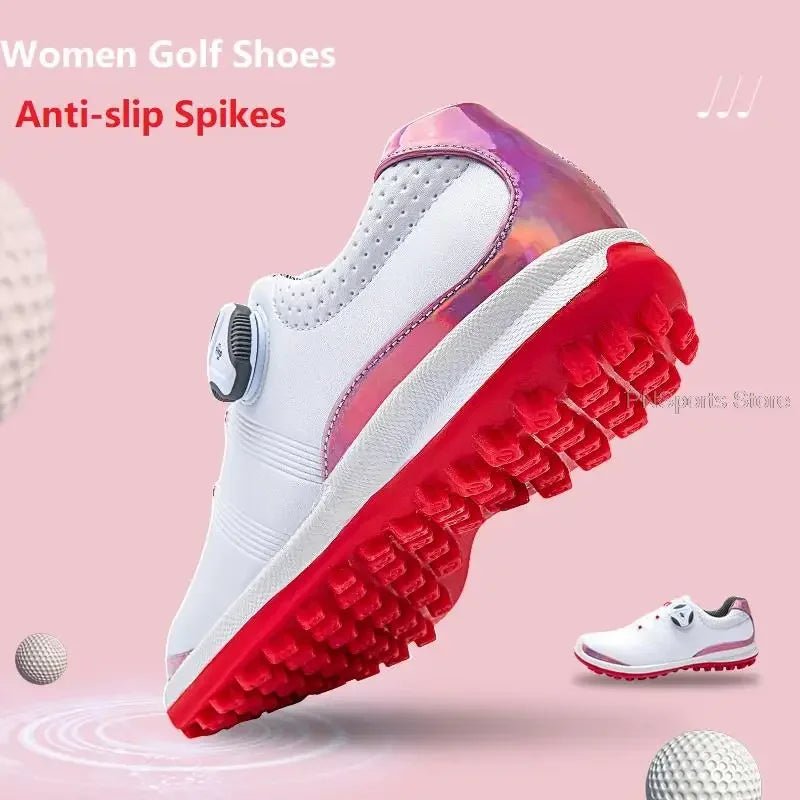 2024 Woman Waterproof Golf Shoes Non-Slip Wear-Resistant Golf Sneakers Female Breathable Soft Golf Shoes Rotating Shoeslace - MOUNT