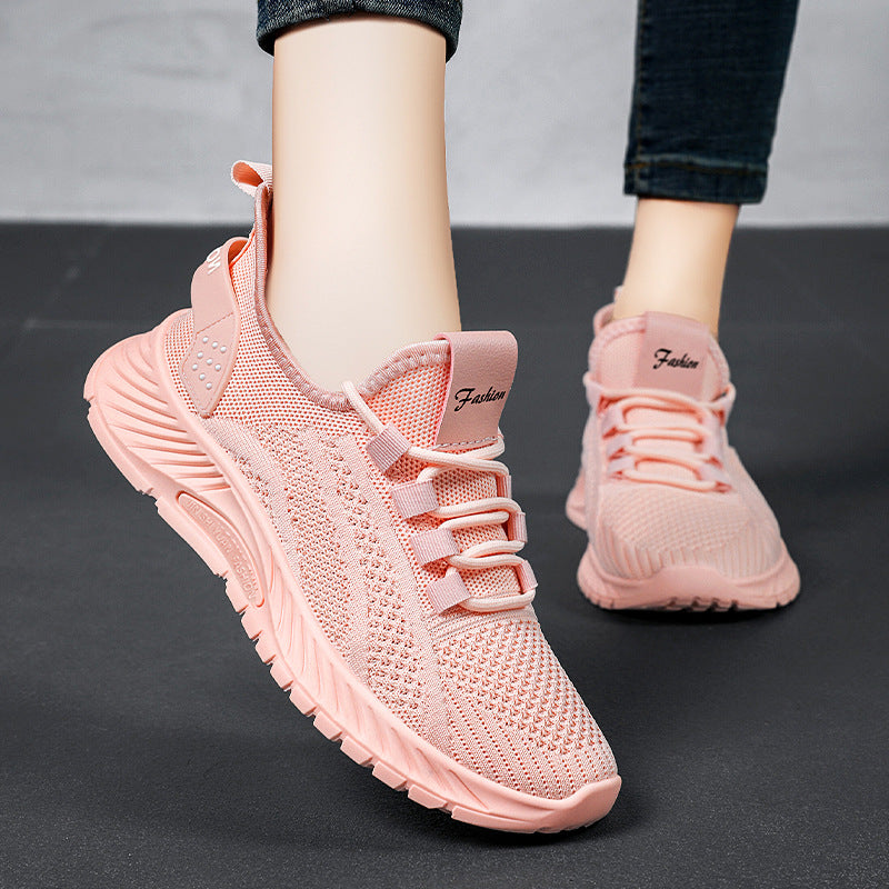 Casual Sports Shoes Women Lace Up Flat Shoes Lightweight Breathable Running Mesh Sneakers