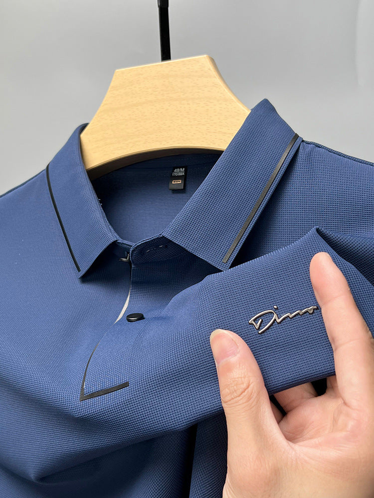 
                  
                    Ice Silk Short Sleeve T-shirt Men's Shirt Collar Summer Polo Shirt Loose Clothes Split
                  
                