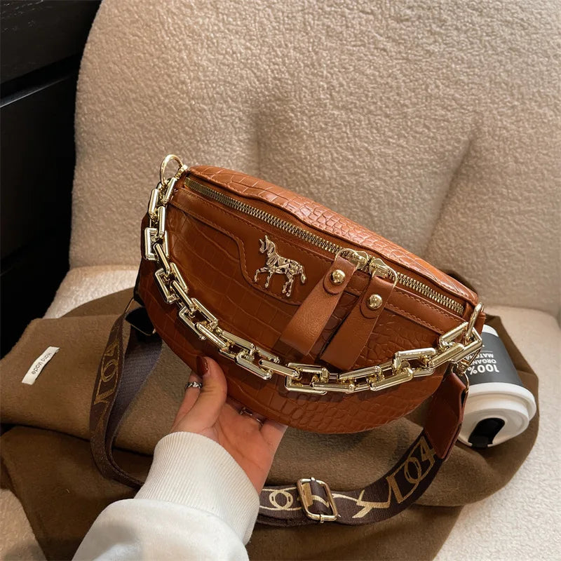 
                  
                    Thick Chain Women's Waist Bag Fanny Pack Fashion Shoulder Crossbody Chest Bags Female Belt Bag Crocodile Shoulder Bag
                  
                