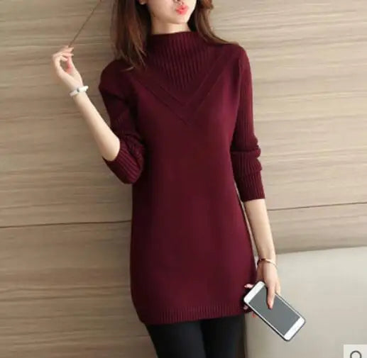 
                  
                    MOUNT Fdfklak Autumn Winter New Turtleneck Sweater Women Korean Loose Medium Long Thick Knit Top...
                  
                