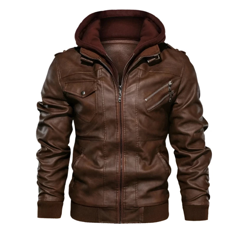 DIMUSI Winter Men's PU Leather Jacket Casual Man Motorcycle Leather Hooded Coats Male Slim Fit Business Leather Jackets Clothing