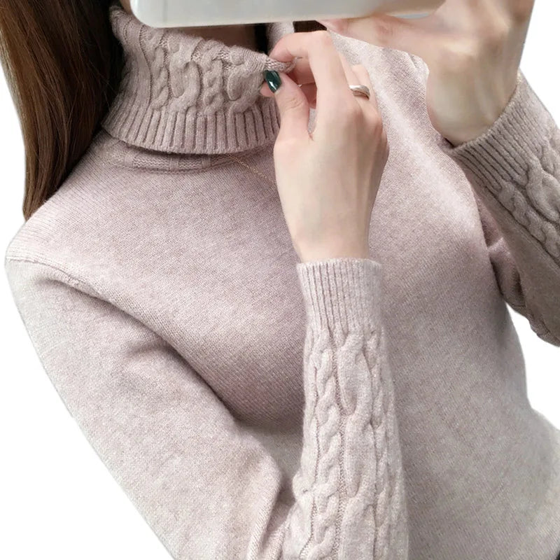 
                  
                    Women Sweater Turtleneck Pullovers Autumn Winter Sweaters New 2023 Long Sleeves Thick Warm Female Sweater Khaki
                  
                