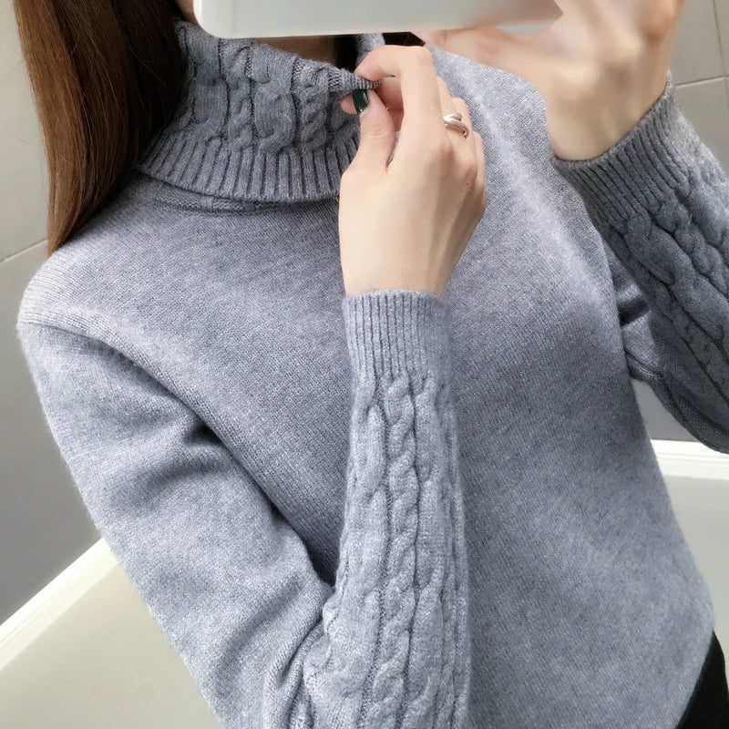 
                  
                    Women Sweater Turtleneck Pullovers Autumn Winter Sweaters New 2023 Long Sleeves Thick Warm Female Sweater Khaki
                  
                