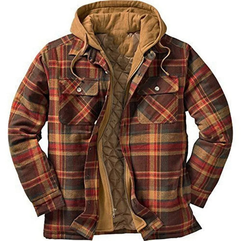 
                  
                    Explosive Men Clothing European American Autumn and Winter Models Thick Cotton Plaid Long-sleeved Loose Hooded Jacket
                  
                