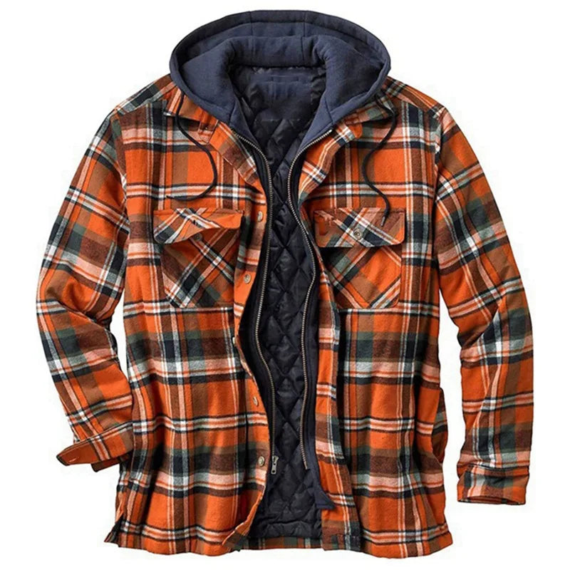 
                  
                    Men's Hooded Quilted Lined Fleece Shirt Jacket, Long Sleeve Plaid Button Up Jackets  Autumn and Winter Thick Coats
                  
                