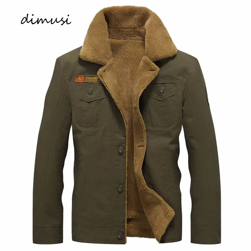 MOUNT DIMUSI Winter Jacket Mens Military Fleece Warm Coats Male Fur Collar Army Tactical Aviator...