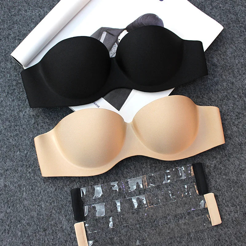 Womens Tube Tops Invisible Strapless Bra Underwear Sexy Solid Seamless Push Up Bra Wireless Mold Cup Bralette Lingerie