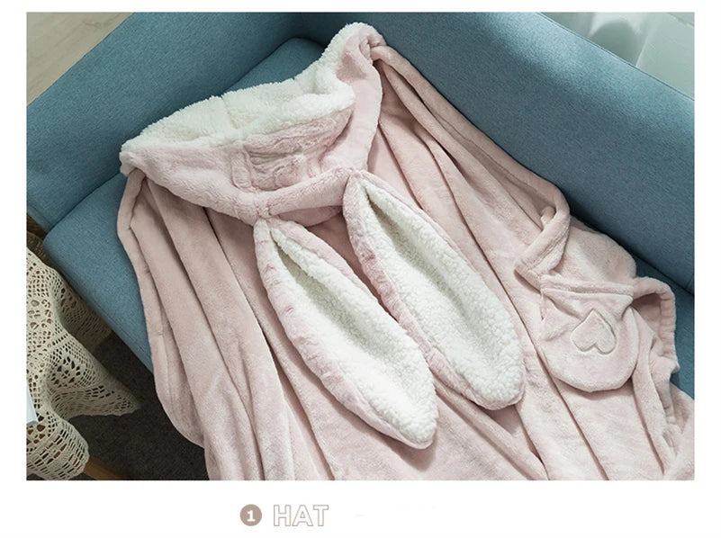 
                  
                    Cute Rabbit Ears Lamb Velvet Hooded Cloak Cover Blanket Warm Soft Plush Nap Sofa Chair Throw Blankets Bedspread Cover Blanket
                  
                