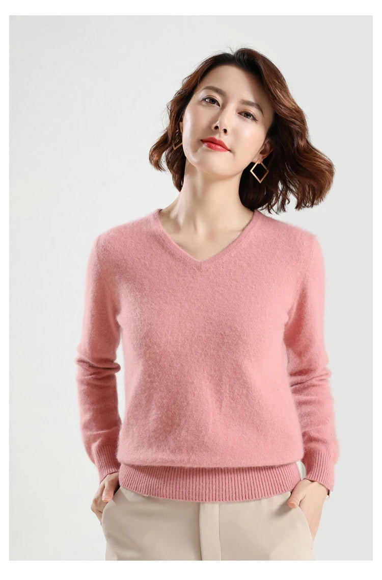 
                  
                    MOUNT Super Warm Fluffy Mink Cashmere Soft Fur V-neck Sweaters and Pullovers for Women Autumn Winter Jumper Female Brand Jumper
                  
                