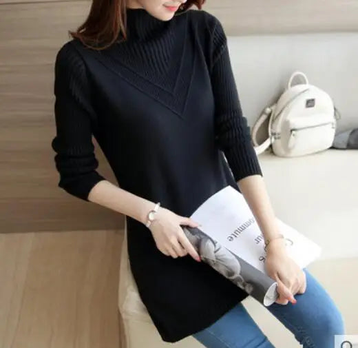 
                  
                    MOUNT Fdfklak Autumn Winter New Turtleneck Sweater Women Korean Loose Medium Long Thick Knit Top...
                  
                