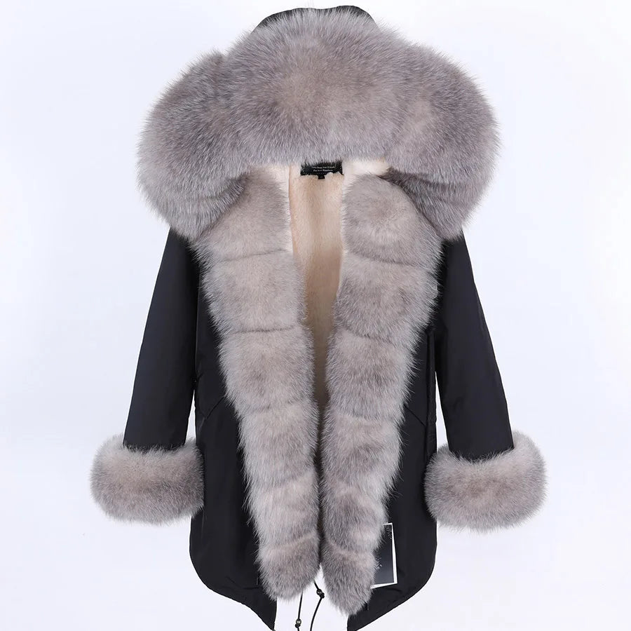 
                  
                    MOUNT MaoMaoKong Natural Real Fox Fur Jacket Hooded Black Waterproof Woman Winter Warm Coat...
                  
                