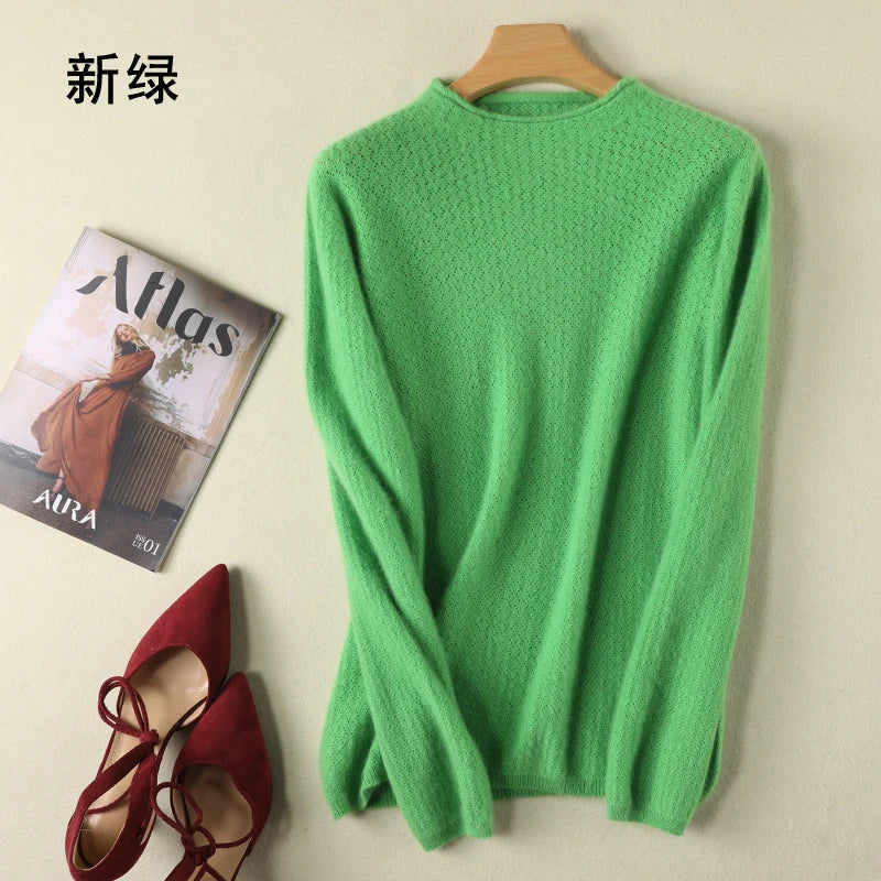 
                  
                    MOUNT New Autumn Round Neck 100%Pure Mink Cashmere Sweater Women Short Loose Knit Base Shirt...
                  
                