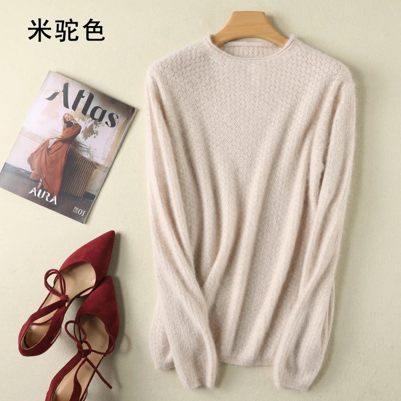 
                  
                    MOUNT New Autumn Round Neck 100%Pure Mink Cashmere Sweater Women Short Loose Knit Base Shirt...
                  
                