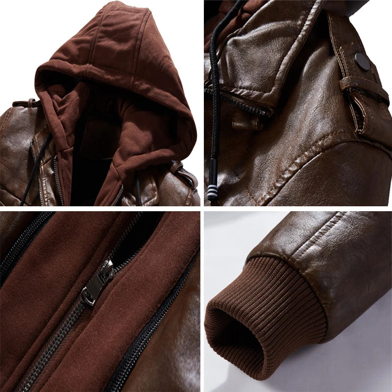 
                  
                    DIMUSI Winter Men's PU Leather Jacket Casual Man Motorcycle Leather Hooded Coats Male Slim Fit Business Leather Jackets Clothing
                  
                