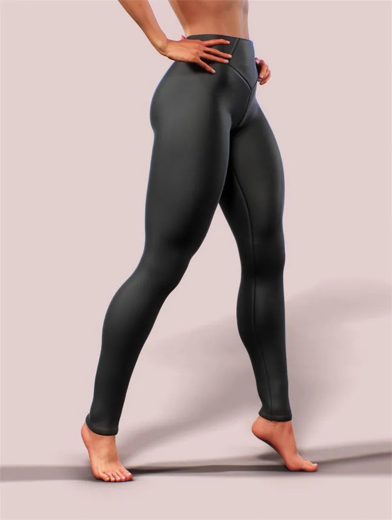 
                  
                    Women Fashion Casual Skinny Pants Shiny leather front and back V-waist leggings Leather trousers
                  
                