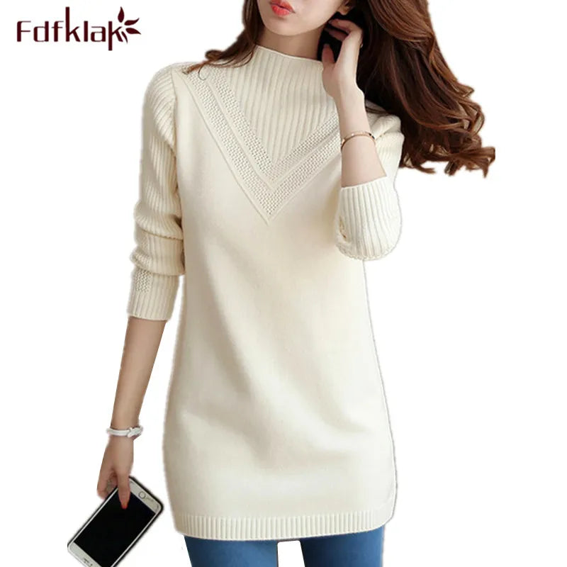 MOUNT Fdfklak Autumn Winter New Turtleneck Sweater Women Korean Loose Medium Long Thick Knit Top...