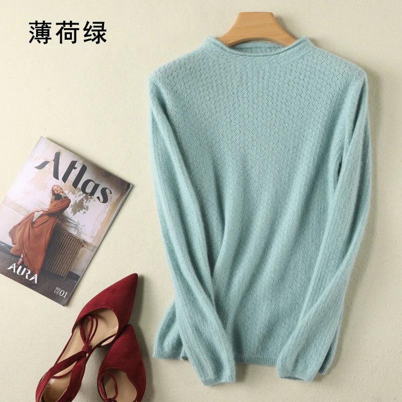 
                  
                    MOUNT New Autumn Round Neck 100%Pure Mink Cashmere Sweater Women Short Loose Knit Base Shirt...
                  
                