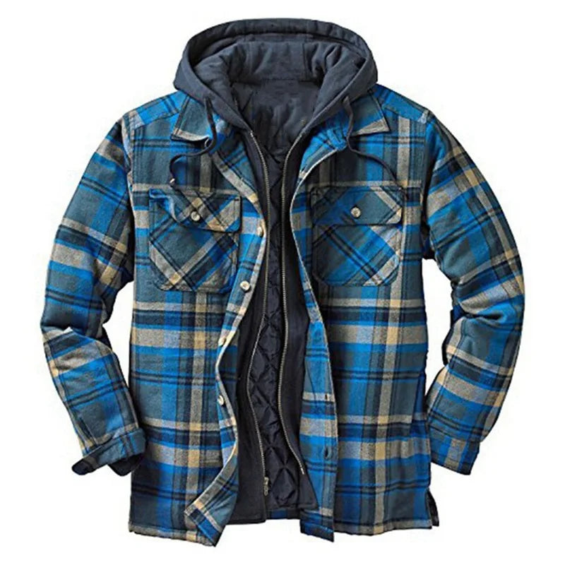 
                  
                    Explosive Men Clothing European American Autumn and Winter Models Thick Cotton Plaid Long-sleeved Loose Hooded Jacket
                  
                