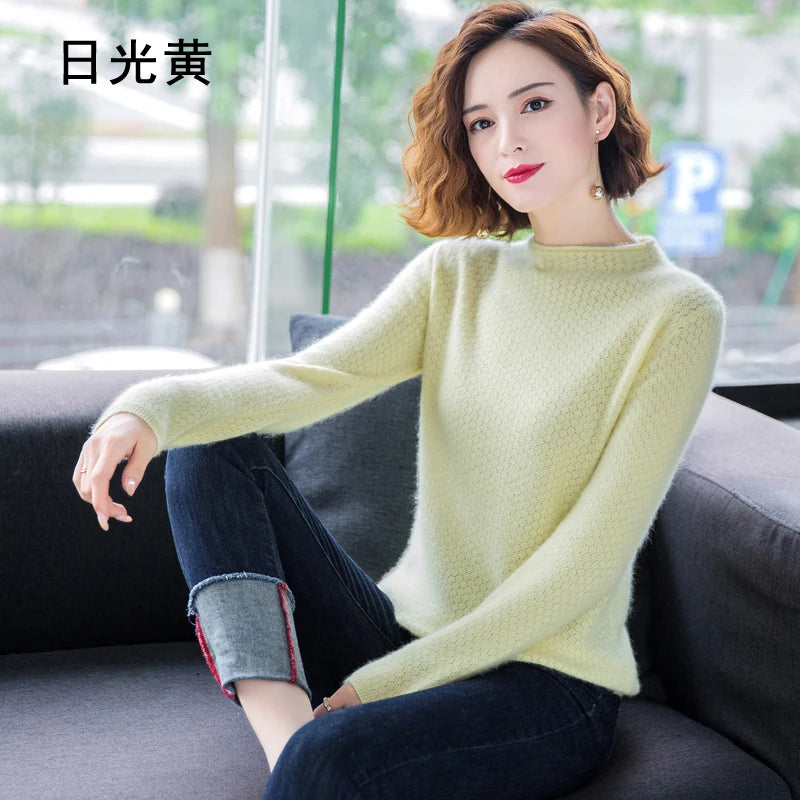 
                  
                    MOUNT New Autumn Round Neck 100%Pure Mink Cashmere Sweater Women Short Loose Knit Base Shirt...
                  
                