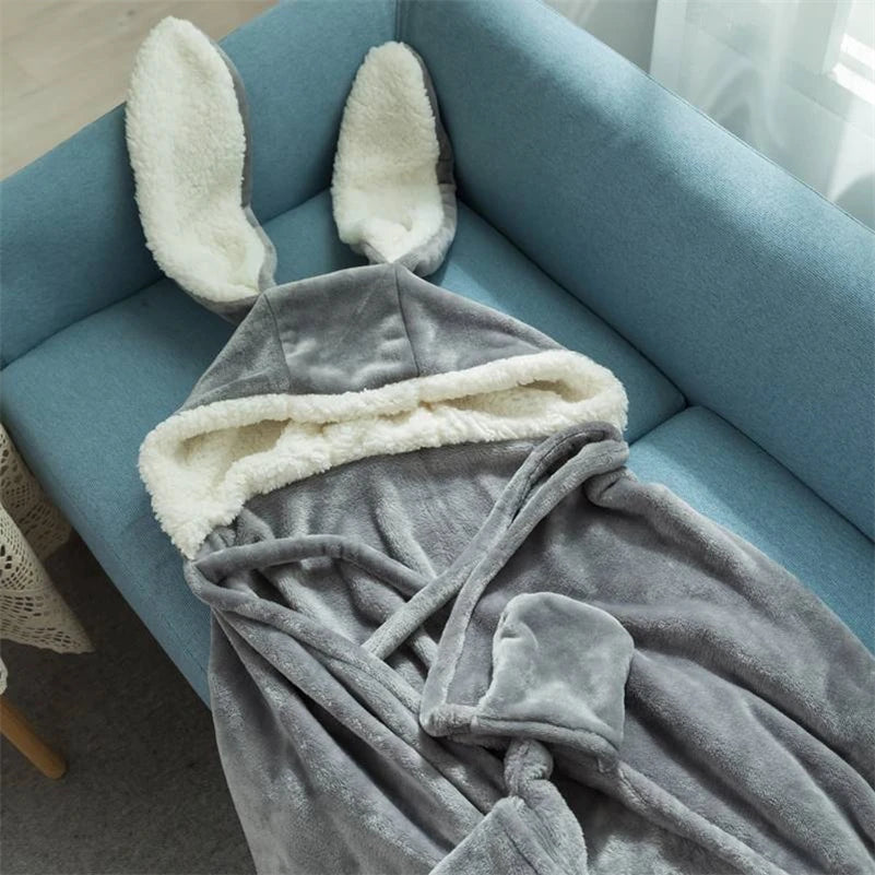 
                  
                    Cute Rabbit Ears Lamb Velvet Hooded Cloak Cover Blanket Warm Soft Plush Nap Sofa Chair Throw Blankets Bedspread Cover Blanket
                  
                