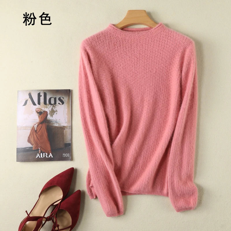 
                  
                    MOUNT New Autumn Round Neck 100%Pure Mink Cashmere Sweater Women Short Loose Knit Base Shirt...
                  
                