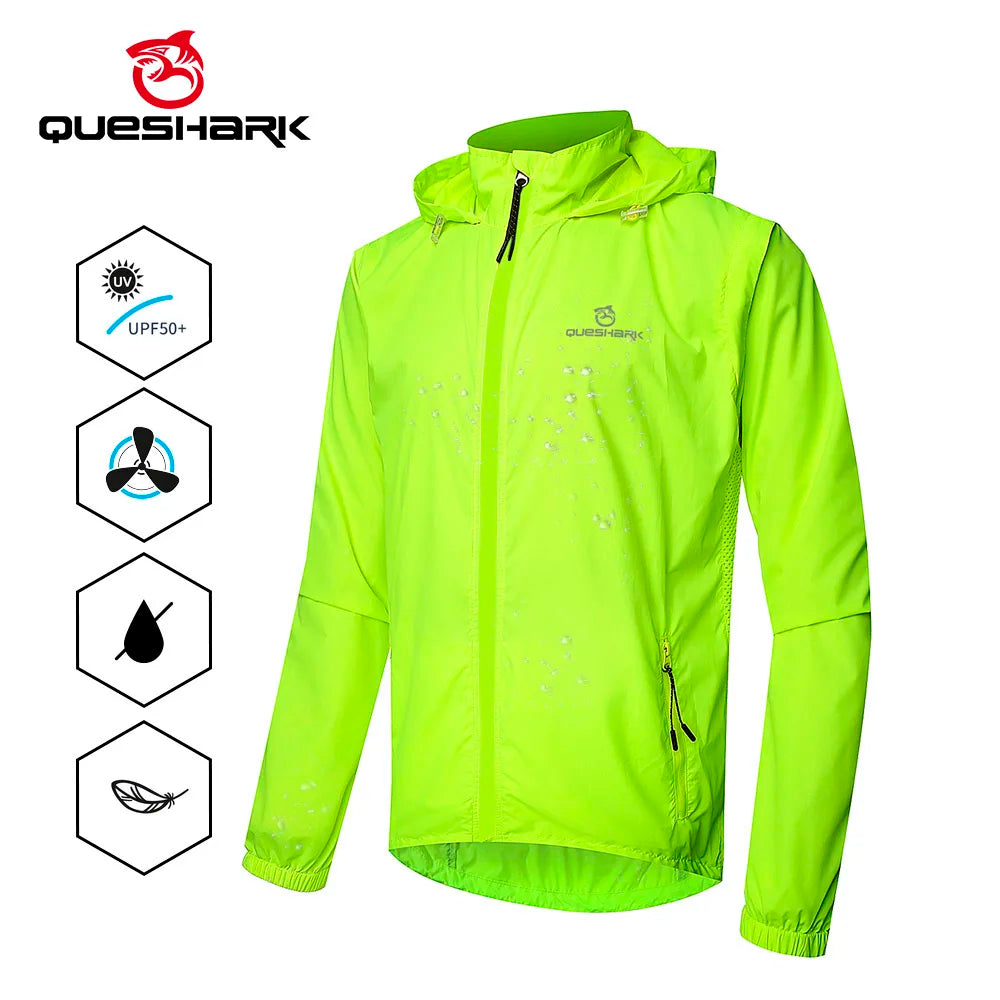 QUESHARK Men Windproof Waterproof Reflective Cycling Jacket MTB Bicycle Long Sleeve Windbreaker Sleeveless Vest Bike Coat Jersey