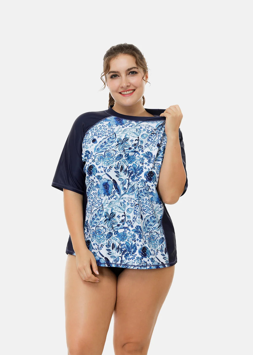 
                  
                    Attraco Swimsuit Swimwear Rash Guard Women Short Sleeve Retro Floral Print Shirt Womens Plus Size UPF50+ Rash Guard Beach Wear
                  
                