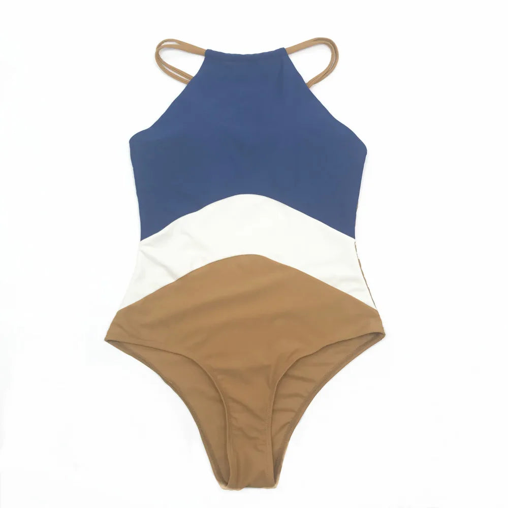 2022 Patchwork One Piece Swimsuit Swimwear High Neck Bodysuit Bathing Suit Women Piece Swimwear Beach Wear Monokini