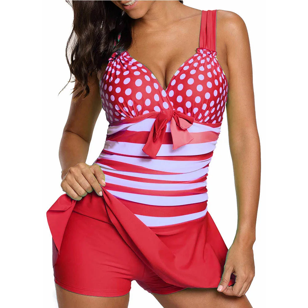 
                  
                    FS Dot Striped High Cut Swimdress Plus Size Tankini Swimsuits Swimwear For Woman Ladies Push Up With Shorts Sport Two Pieces 5XL
                  
                