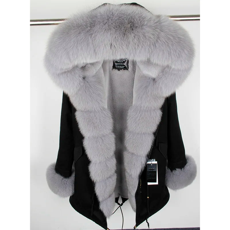 MOUNT MaoMaoKong Natural Real Fox Fur Jacket Hooded Black Waterproof Woman Winter Warm Coat...