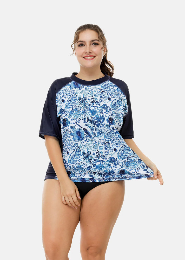 
                  
                    Attraco Swimsuit Swimwear Rash Guard Women Short Sleeve Retro Floral Print Shirt Womens Plus Size UPF50+ Rash Guard Beach Wear
                  
                