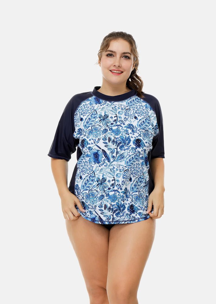 
                  
                    Attraco Swimsuit Swimwear Rash Guard Women Short Sleeve Retro Floral Print Shirt Womens Plus Size UPF50+ Rash Guard Beach Wear
                  
                