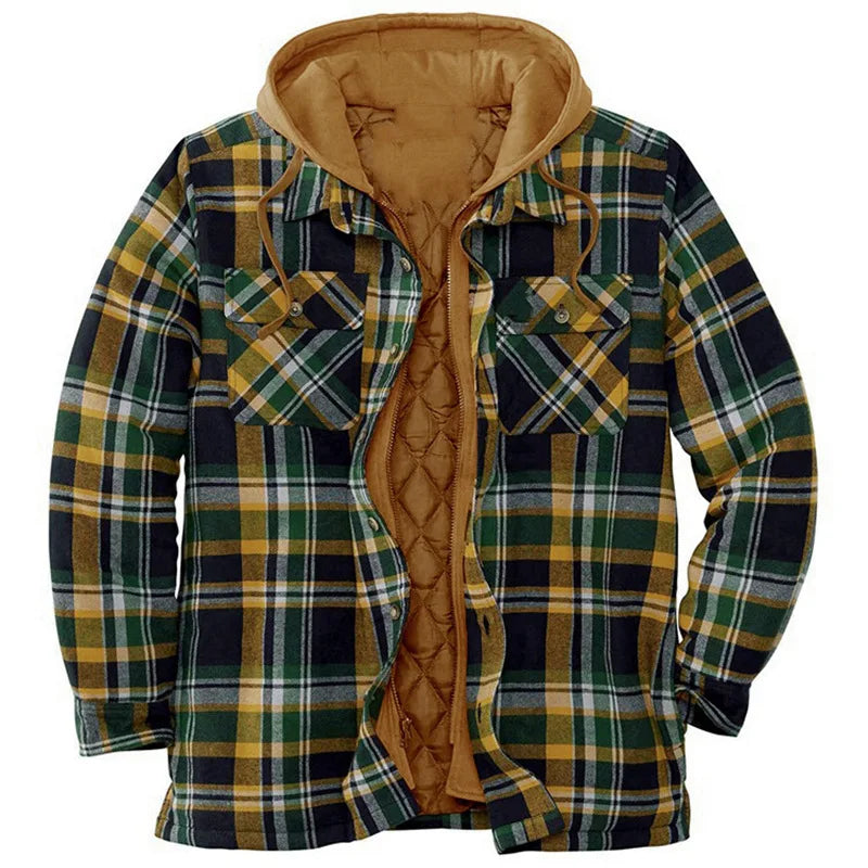 
                  
                    Explosive Men Clothing European American Autumn and Winter Models Thick Cotton Plaid Long-sleeved Loose Hooded Jacket
                  
                