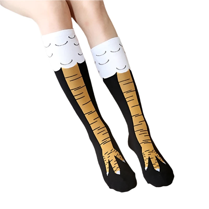 High Quality 3D Print Women Over The Knee Socks with Cute Chicken Cartoon Design Funny Cotton Stockings for Creative Animation Lovers