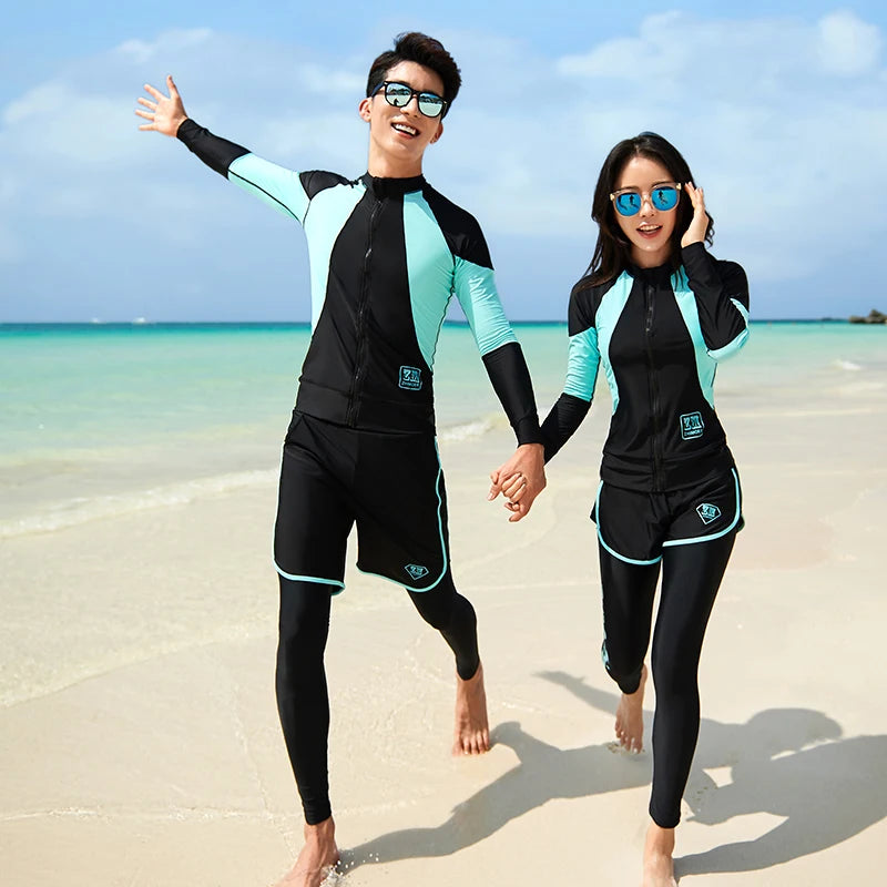 
                  
                    Long Sleeve Rash Guard Women Patchwork 5 Pieces Swimsuit Zipper Swimwear Bathing Suits Surfing Pad Long Pant Couples Men 3 Piece
                  
                