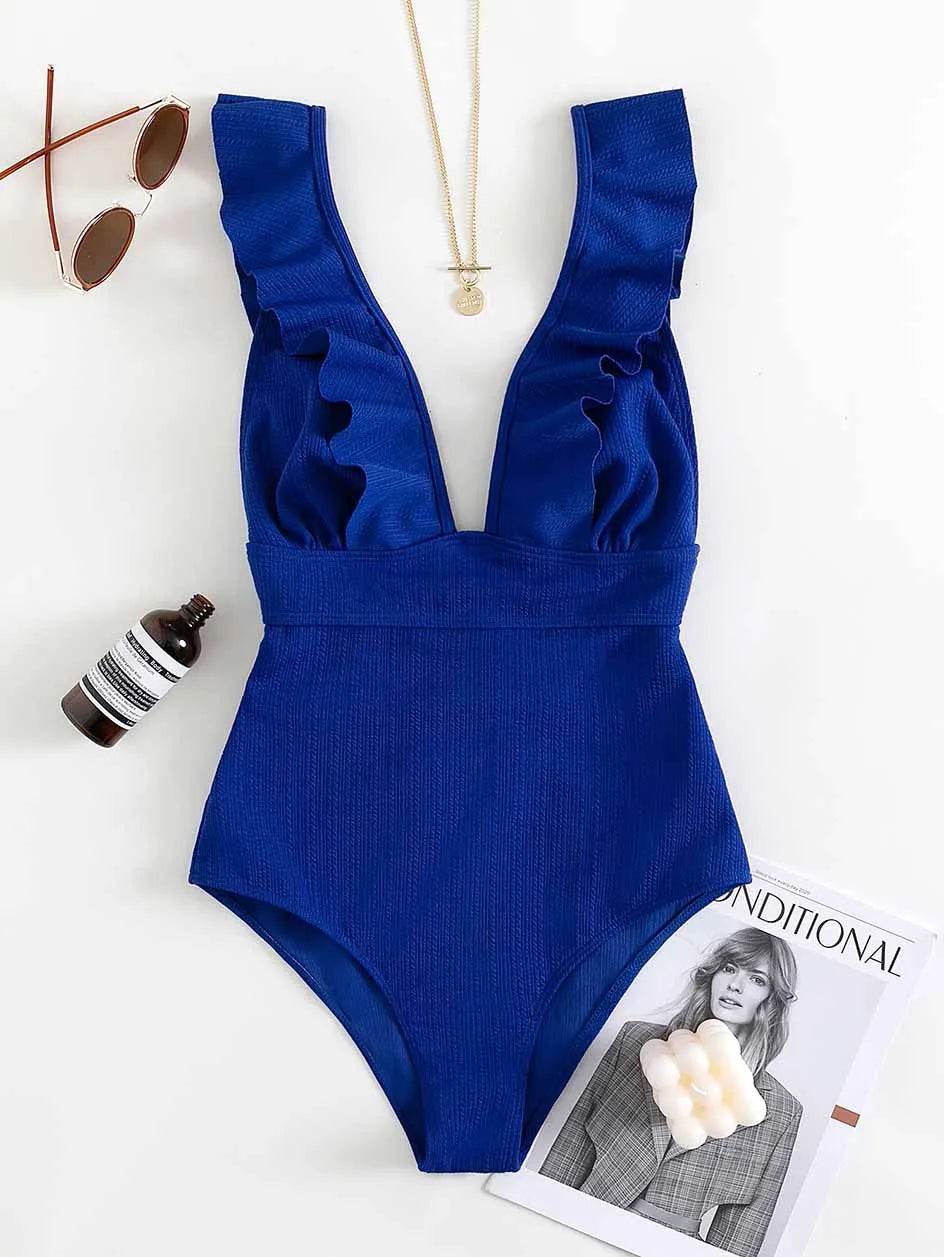 
                  
                    Sexy Ruffle Swimwear Women`s 2024 Deep V One Piece Swimsuit Female Bathing Suit Woman Bodysuit Swimming for Beach Wear Monokini
                  
                