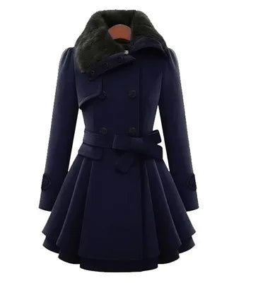 
                  
                    Women's Winter Slim Long Wool Sherpa Coat Double Breasted Padded Korean Cashmere Coat England Style Trench
                  
                